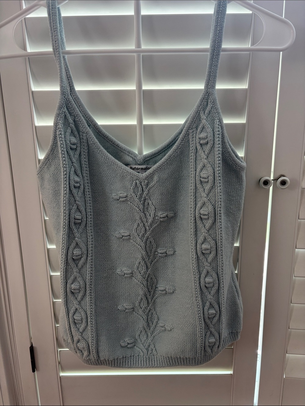 Reformation Light Blue Cable Knit Tank Top, size Medium